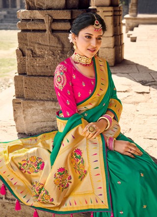 Banarasi Silk Green Weaving Traditional Saree