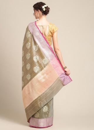 Banarasi Silk Grey Woven Designer Traditional Saree