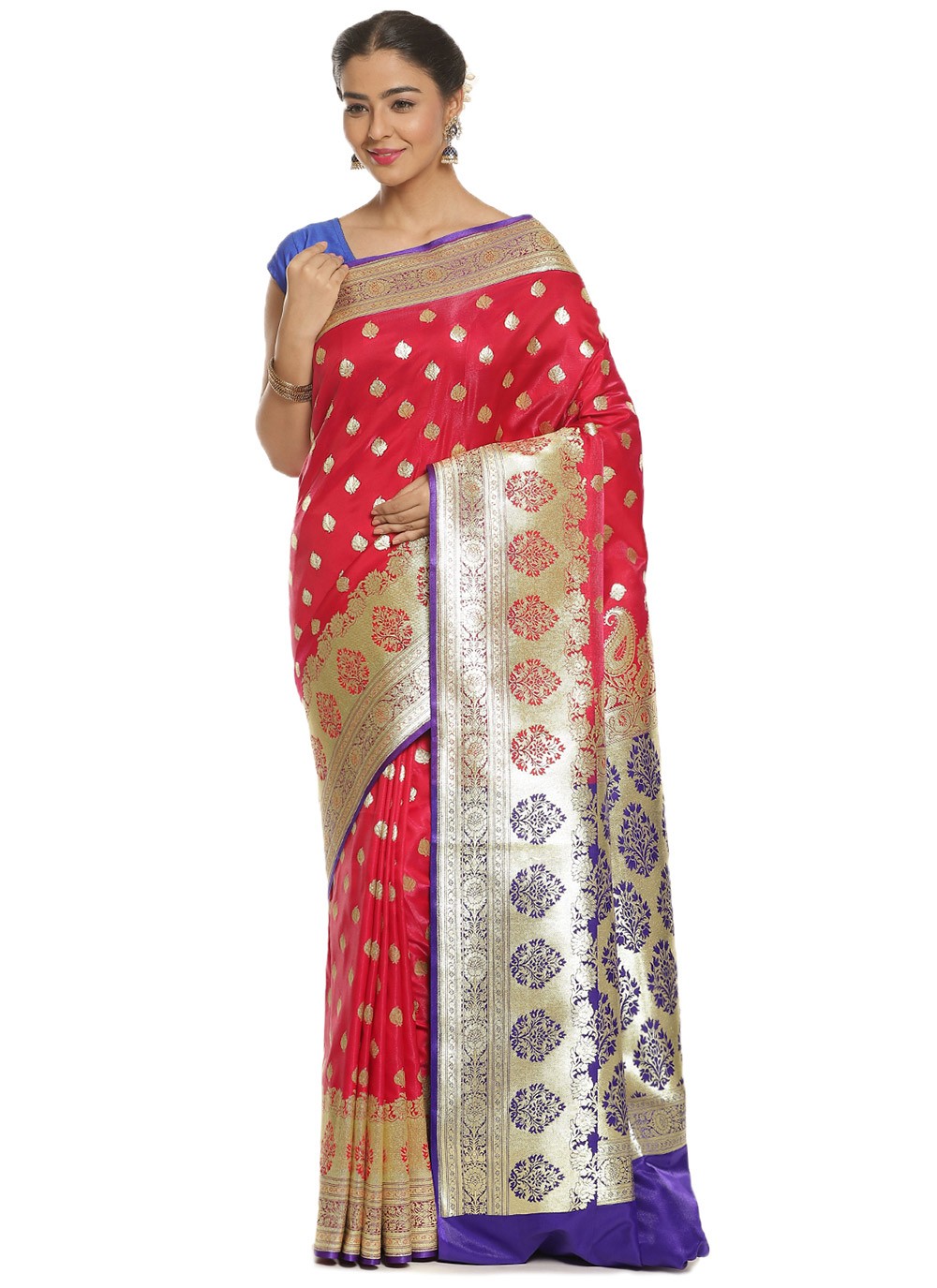 Banarasi Silk Hot Pink Woven Designer Traditional Saree