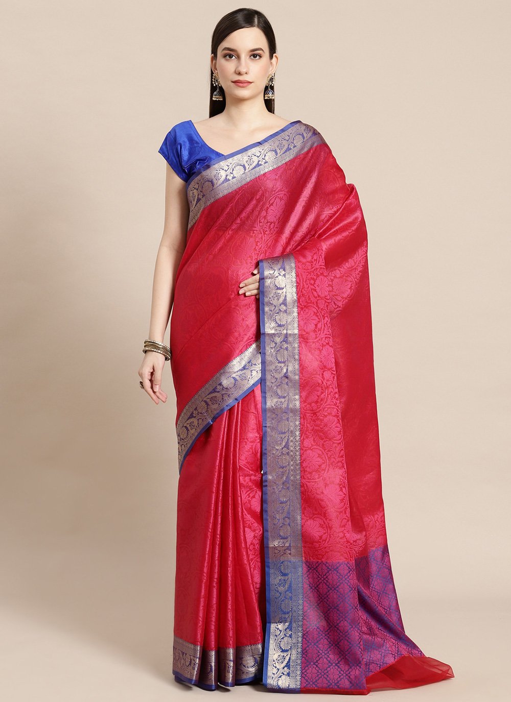 Banarasi Silk Magenta Designer Traditional Saree