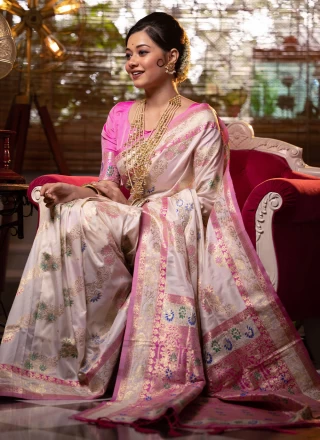 Banarasi Silk Off White Weaving Trendy Saree