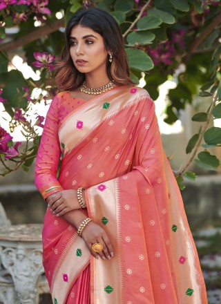 Banarasi Silk Peach Woven Trendy Saree