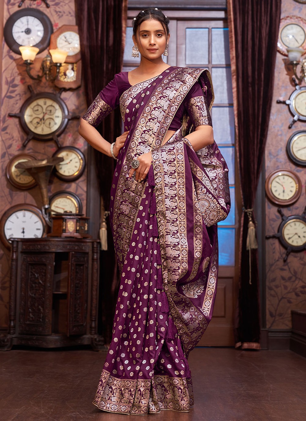 Banarasi Silk Purple Weaving Contemporary Style Saree