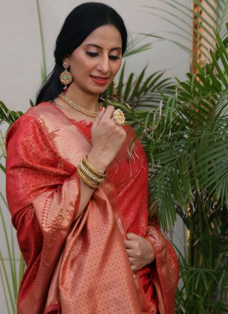 Banarasi Silk Red Traditional Saree