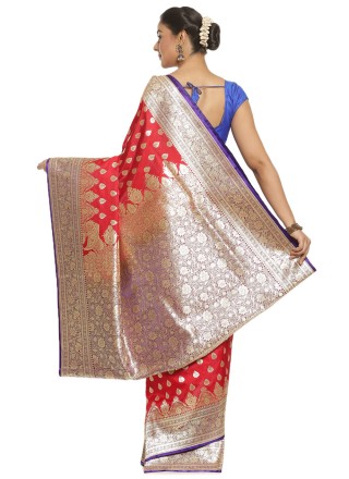 Banarasi Silk Red Woven Designer Traditional Saree
