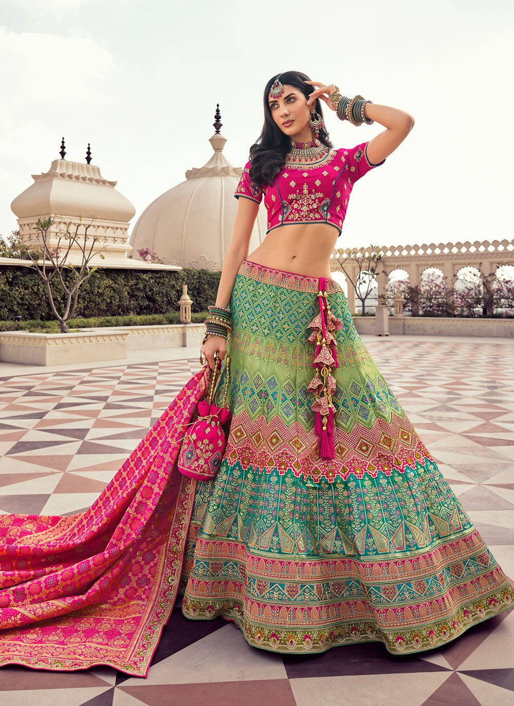 Buy Banarasi Silk Resham Lehenga Choli in Multi Colour Online : 218473 -