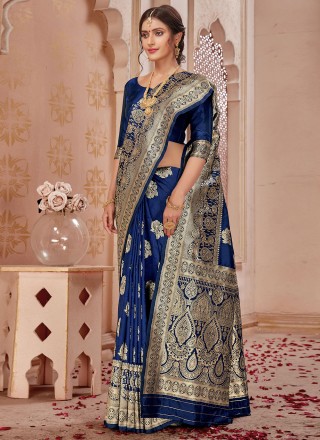Banarasi Silk Weaving Navy Blue Designer Saree