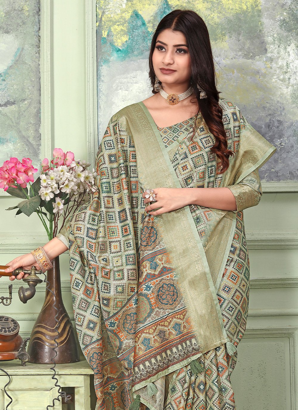 Buy Banarasi Silk Weaving Sea Green Saree Online : 243595