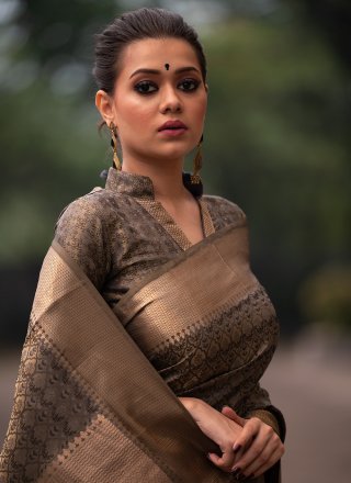 Banarasi Silk Woven Designer Traditional Saree in Black