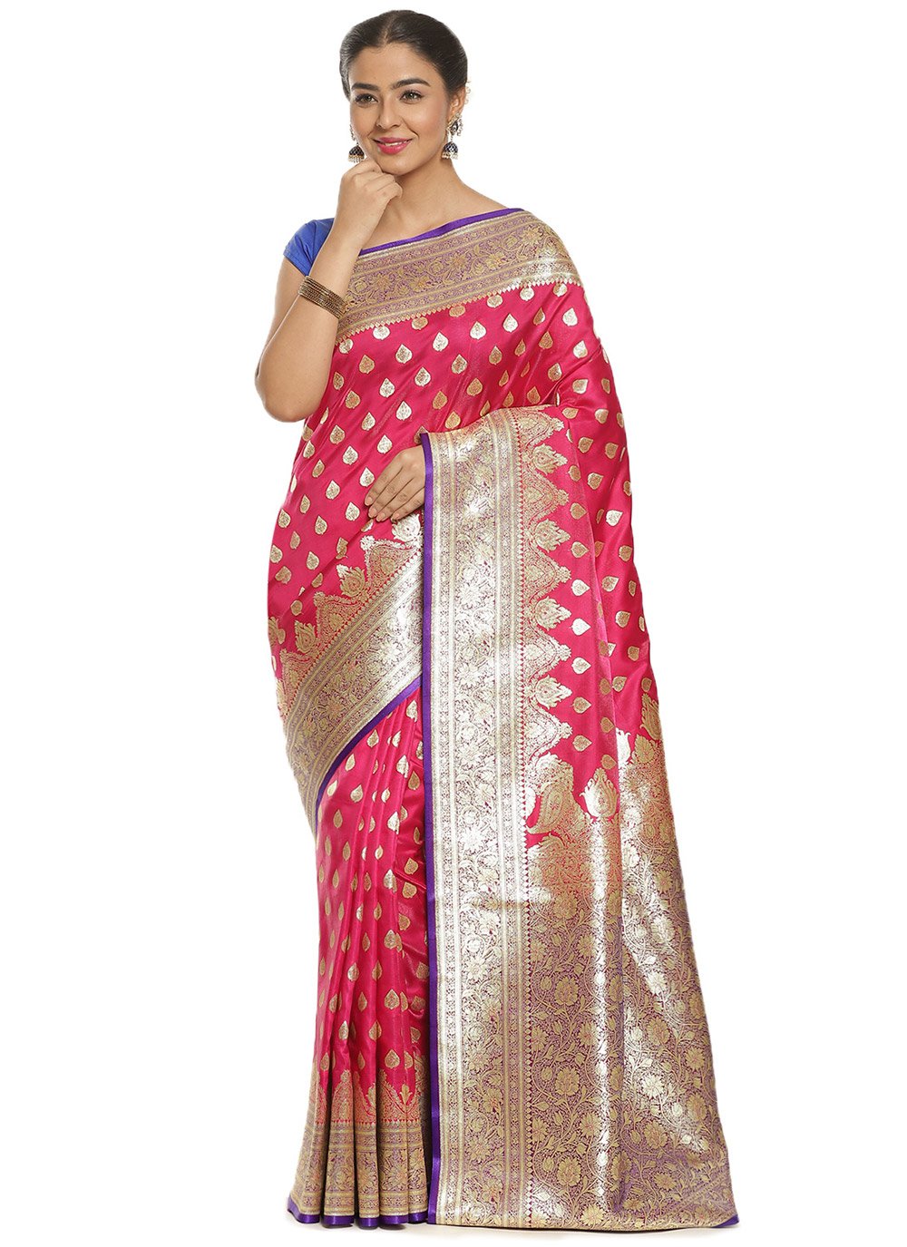 Banarasi Silk Woven Designer Traditional Saree in Fuchsia