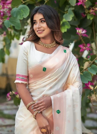 Banarasi Silk Woven Off White Contemporary Saree