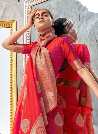 Banarasi Silk Woven Pink Designer Traditional Saree
