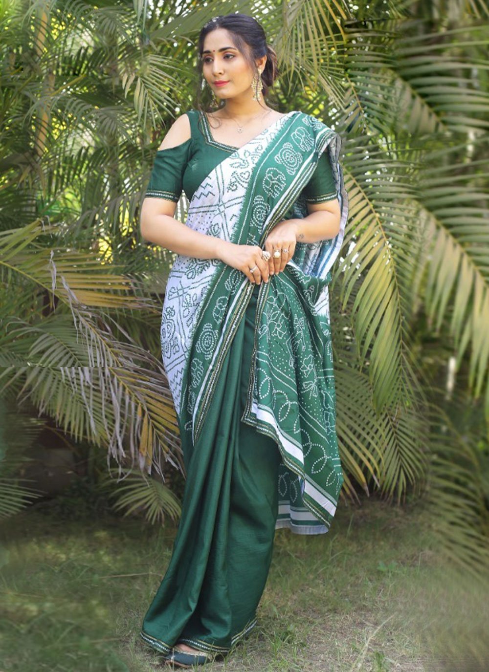 Bandhej Green Silk Traditional Saree