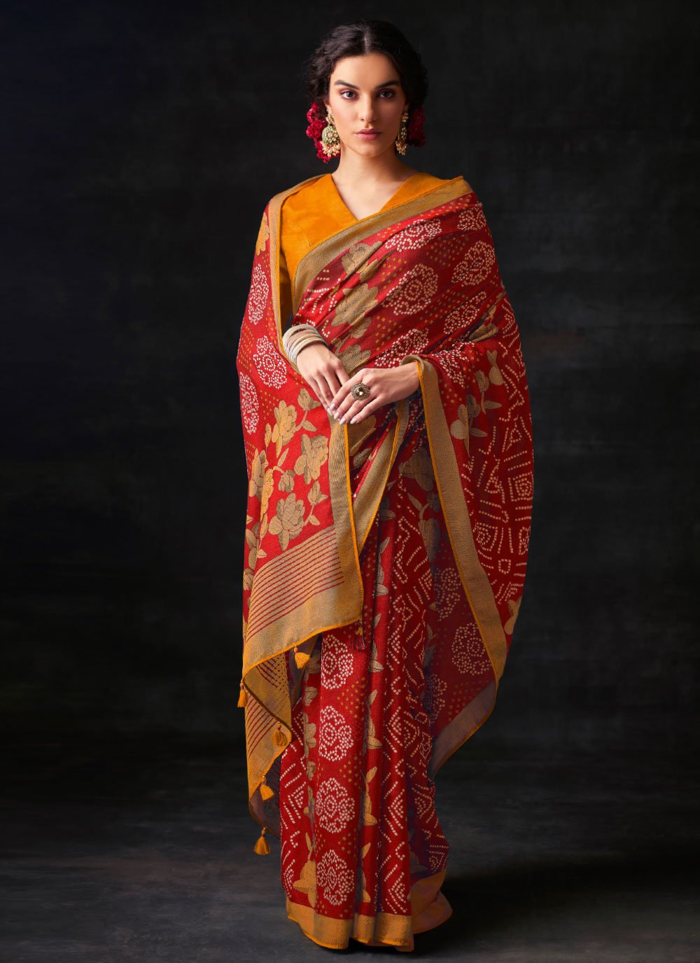 Buy Bandhej Red Saree Online : 231937