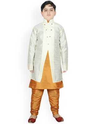 Beige and Off White Dupion Silk Fancy Jacket Style