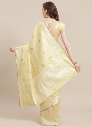 Beige Banarasi Silk Mehndi Designer Traditional Saree
