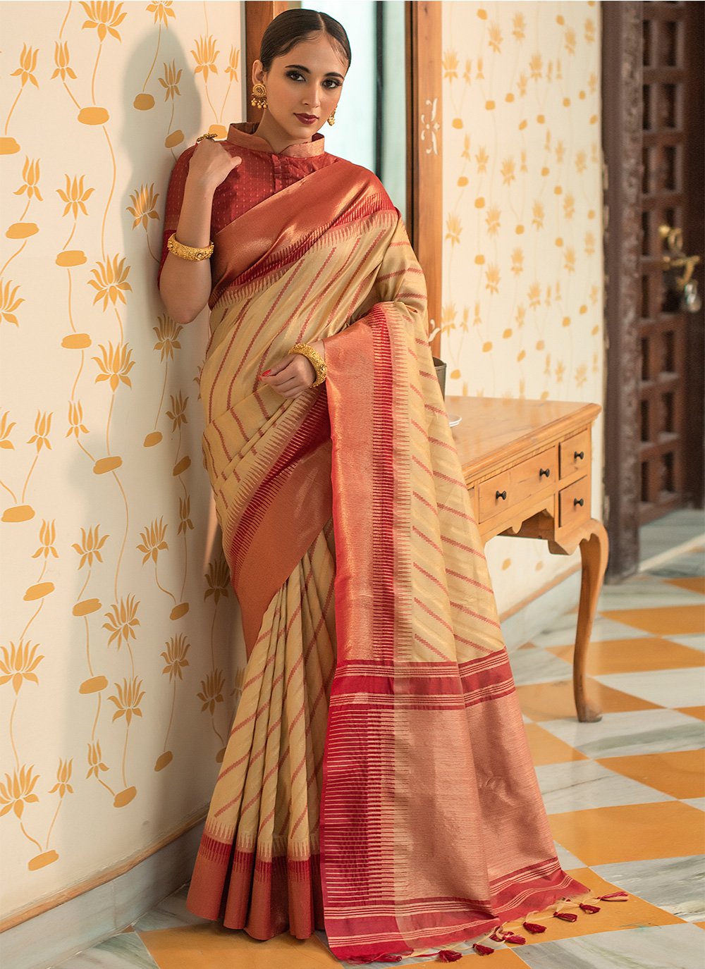 Beige Color Traditional Saree