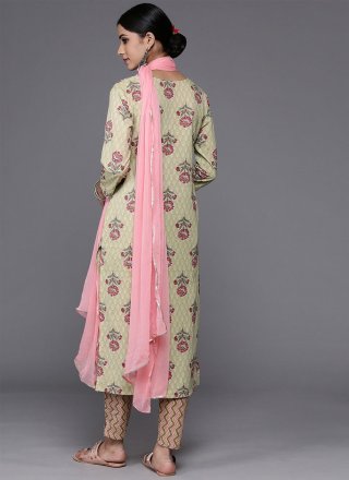 Beige Cotton Printed Readymade Salwar Suit