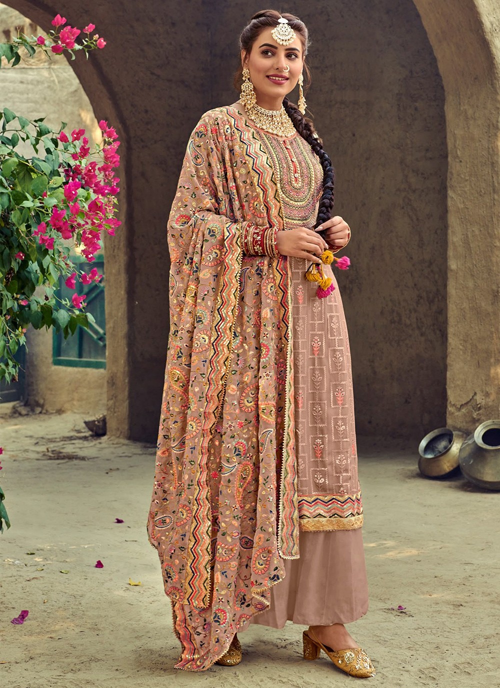 Beige Faux Georgette Designer Pakistani Salwar Suit