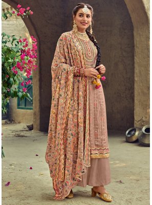 Beige Faux Georgette Designer Pakistani Salwar Suit