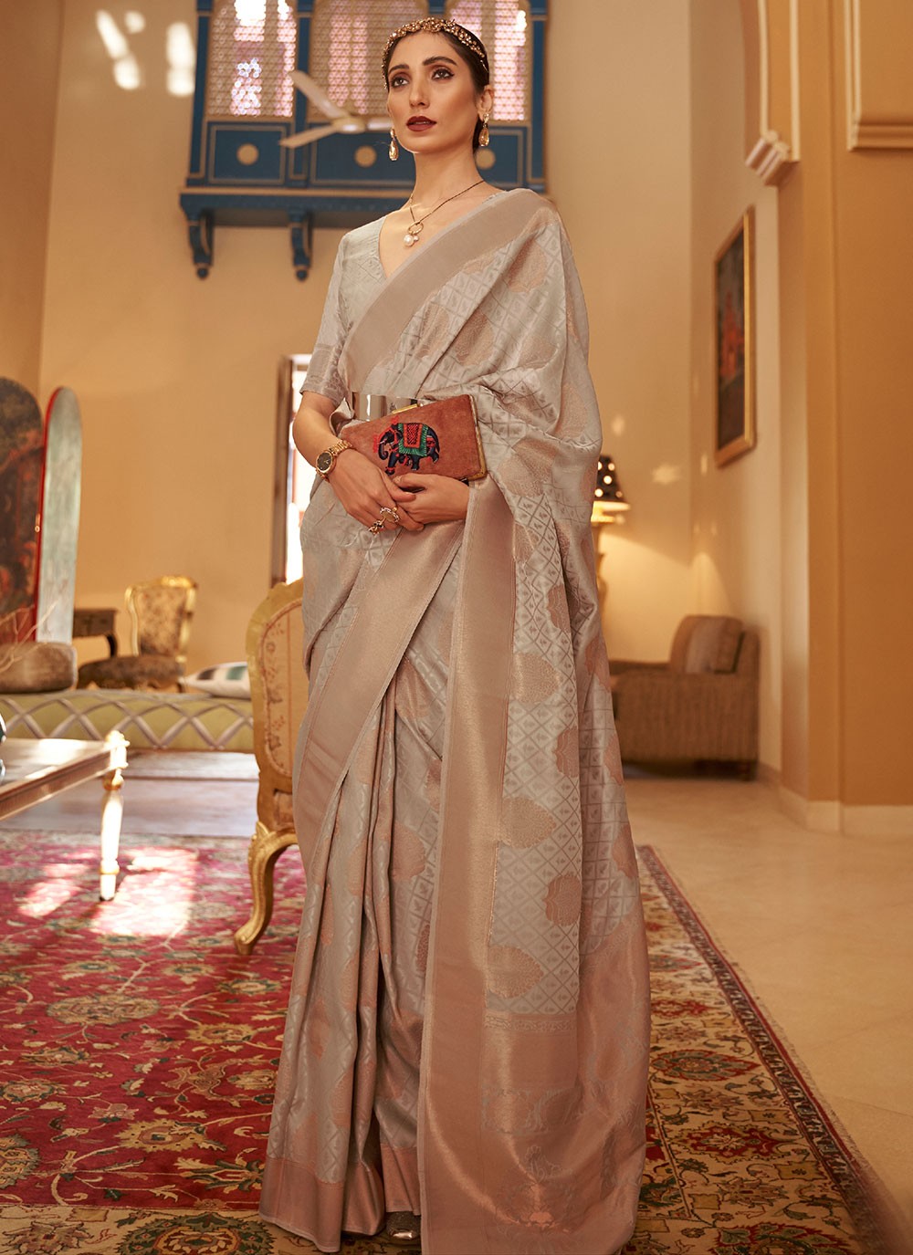 Traditional Beige Color Silk Saree