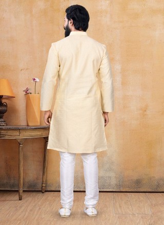 Beige Jacquard Plain Kurta Pyjama