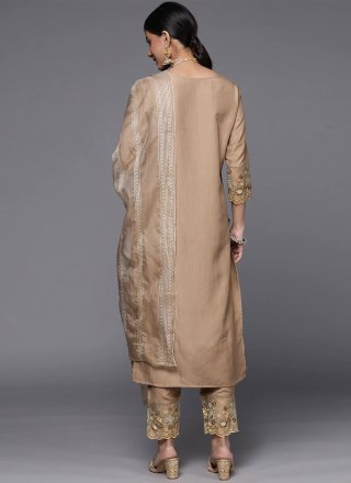 Beige Silk Blend Straight Salwar Suit
