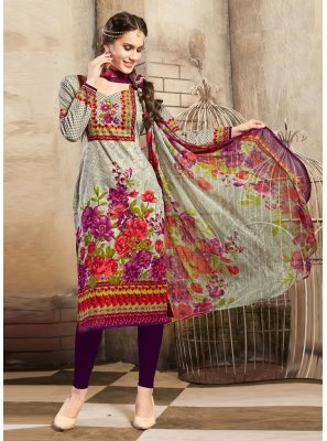 Beige Thread Cotton Straight Salwar Suit
