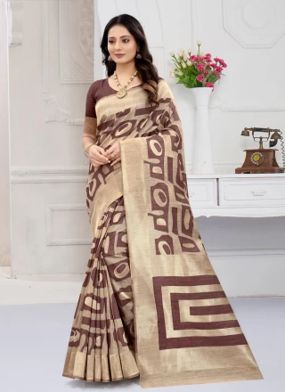 Beige Weaving Art Banarasi Silk Trendy Saree