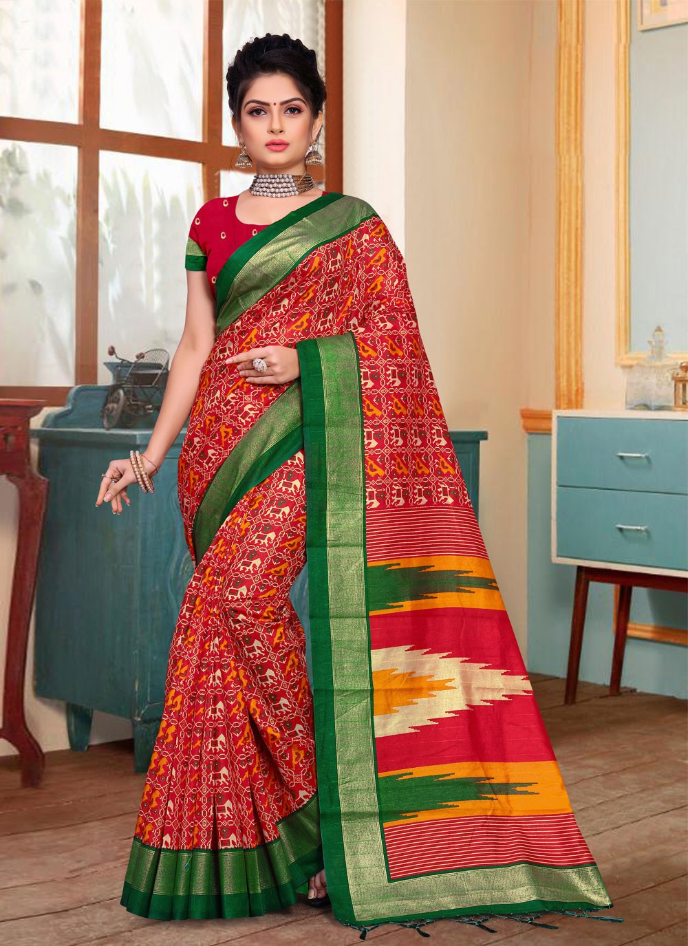 KC180055 - Linen Cotton Saree with Zari Border