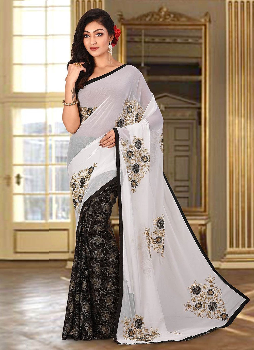 Buy RED Saree Weaving Handloom Women's Cotton Fish Design Handloom Saree ( Black - White) at Amazon.in