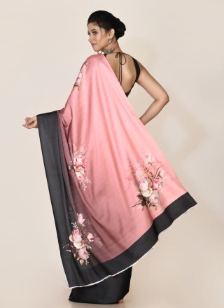 Black and Pink Engagement Satin Classic Designer Saree