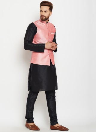 Black and Pink Mehndi Kurta Payjama With Jacket