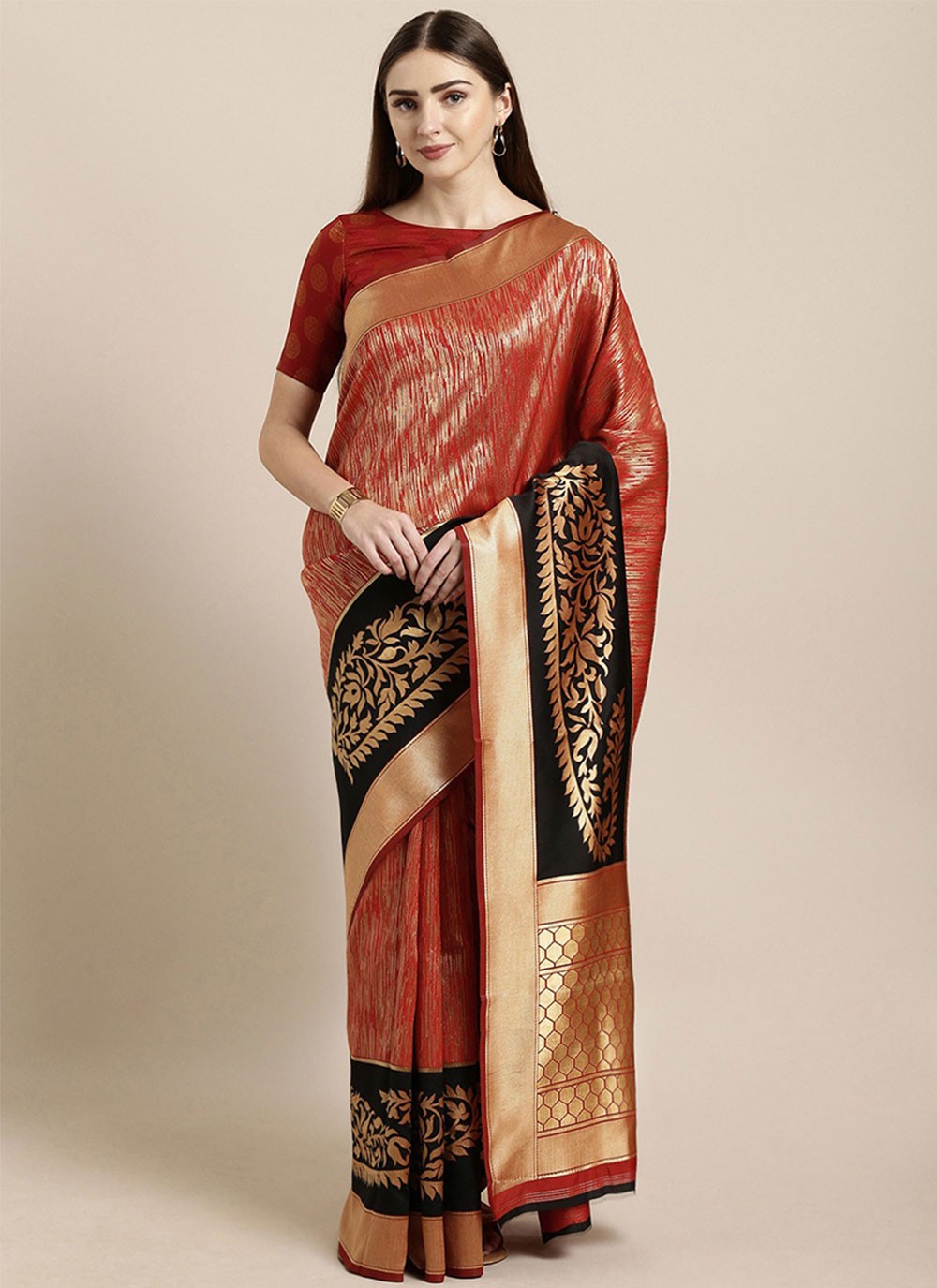 Zari Border Cherry Red Wedding Wear Kanjivaram Silk Saree Set, With Blouse  Piece, 6.30 M (WITH BLOUSE) at Rs 520 in Surat