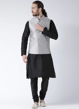 Black and Silver Mehndi Kurta Payjama With Jacket