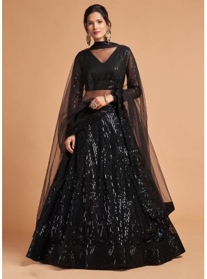 Black Ceremonial Net Designer A Line Lehenga Choli