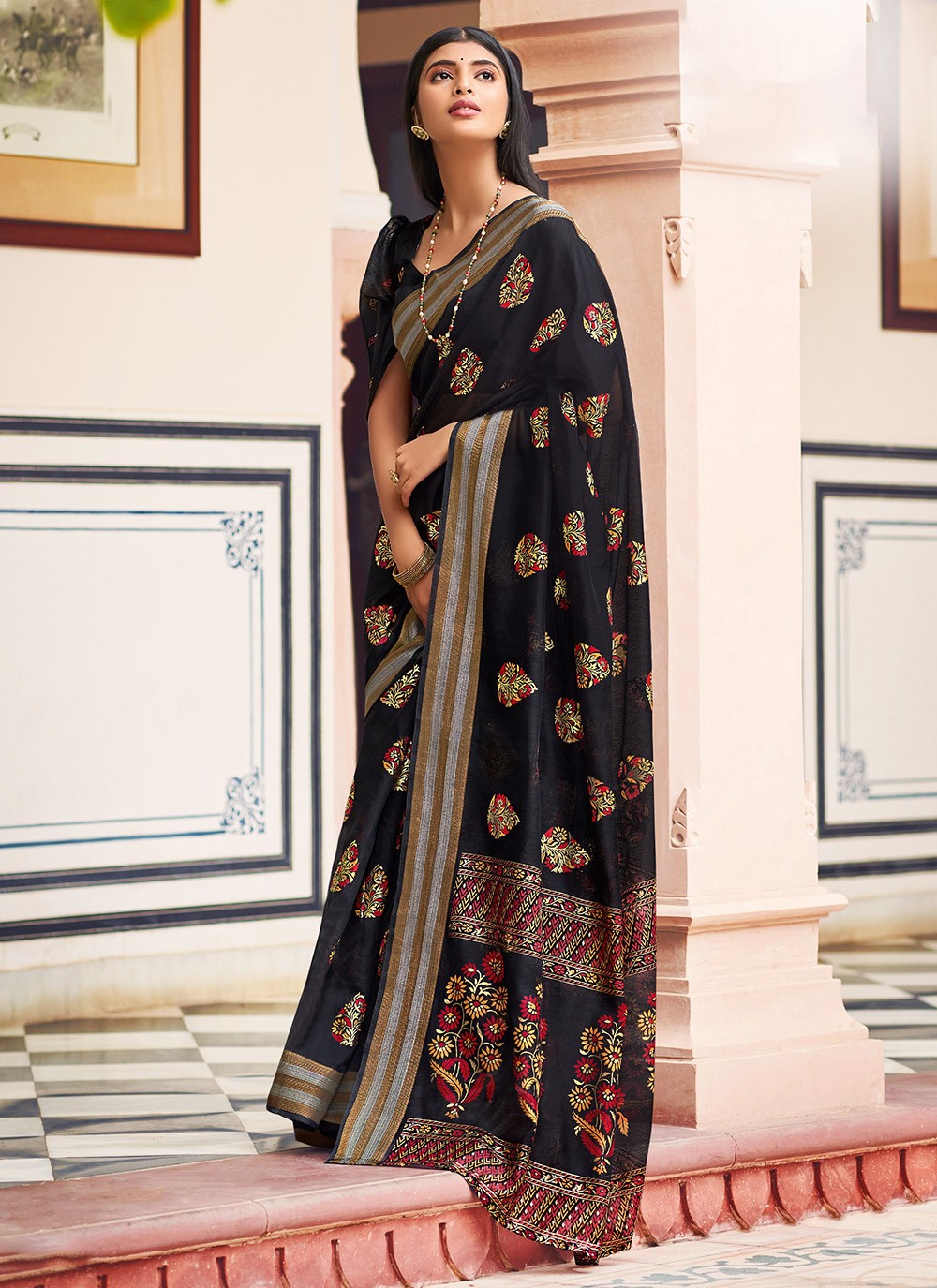 Ikat & Batik combination work with black chanderi saree | Saree blouse  designs latest, Indian saree blouses designs, Saree blouse designs