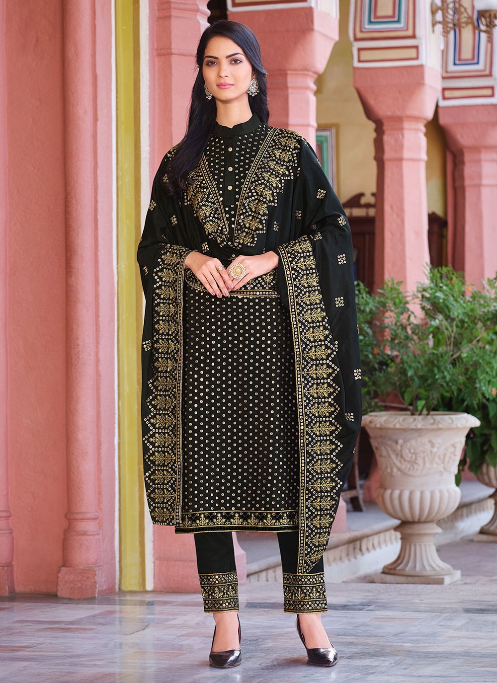 Black Chinon Festival Trendy Salwar Suit