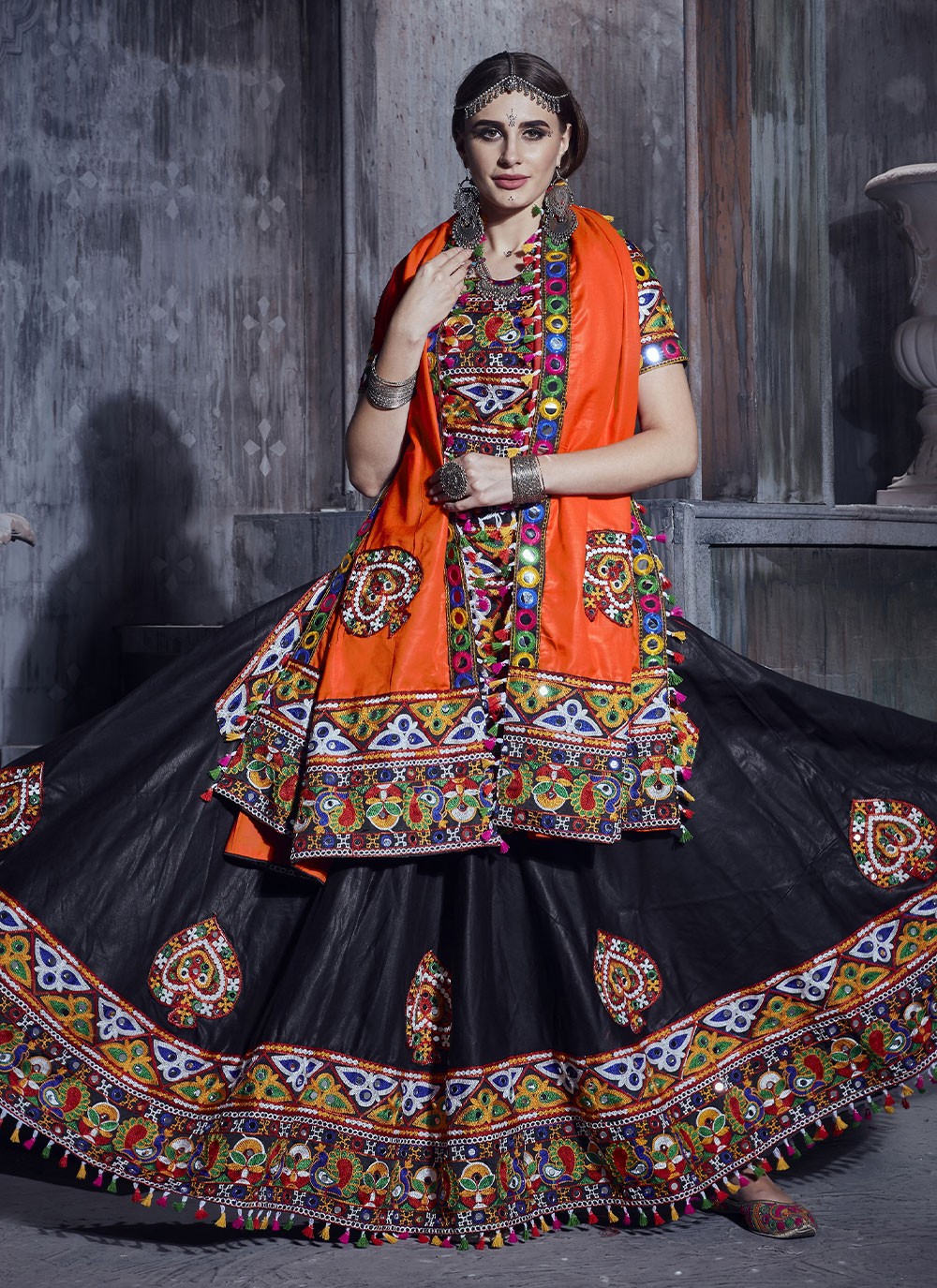 Buy Black & Multi Colour Avena Embroidered Lehenga Set Online - RI.Ritu  Kumar India Store View