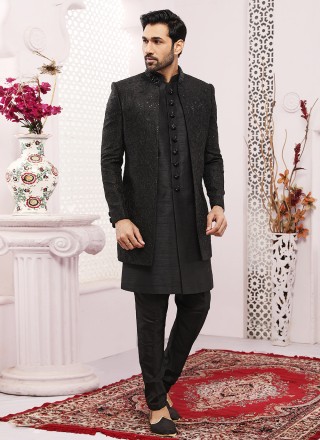 Black Embroidered Art Banarasi Silk Jacket Style