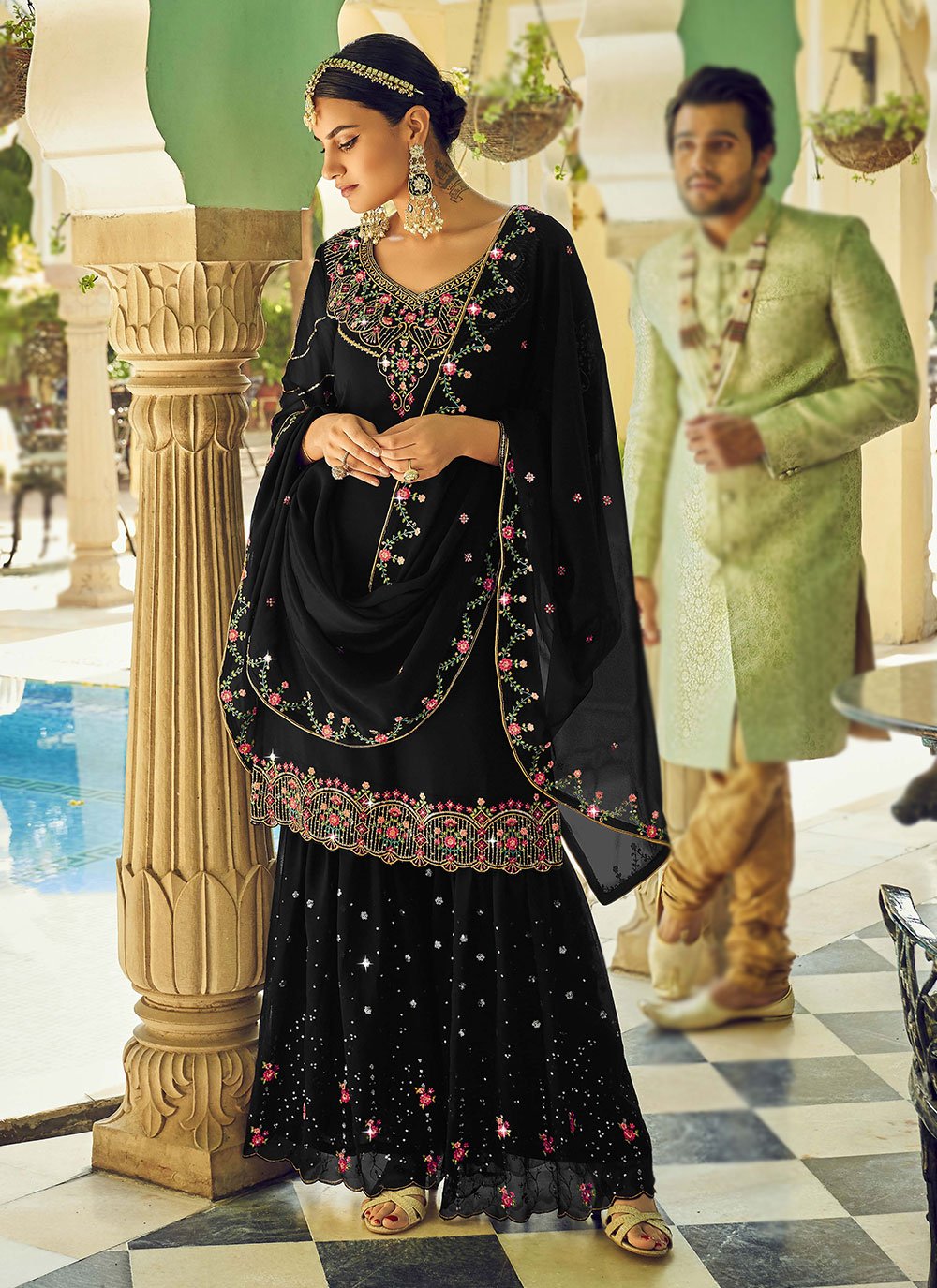 Black palazzo shop suit online