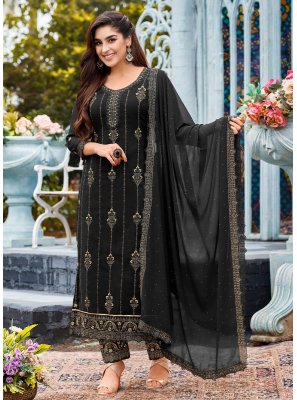 Black Embroidered Faux Georgette Salwar Suit
