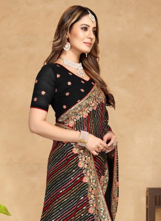 Black Embroidered Reception Contemporary Style Saree