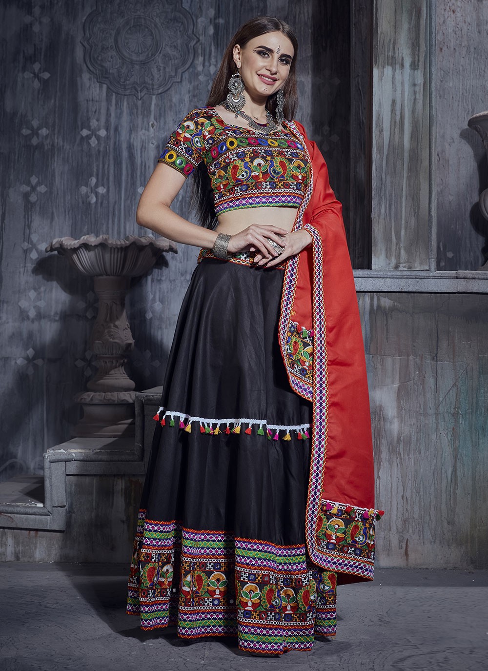 Black and best sale red lehenga online