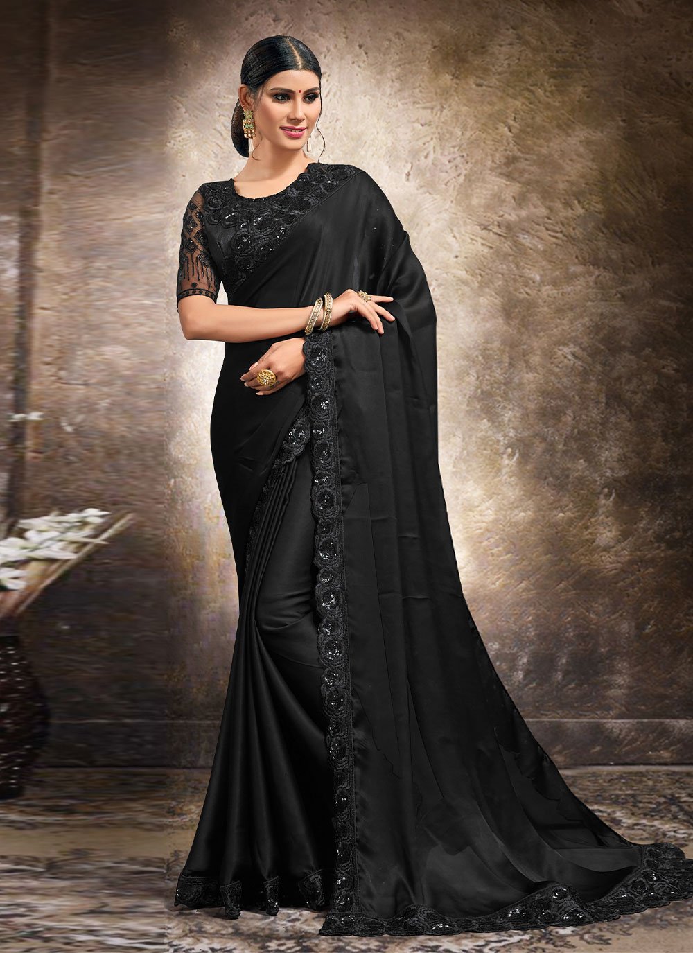 Black Embroidered Wedding Designer Saree