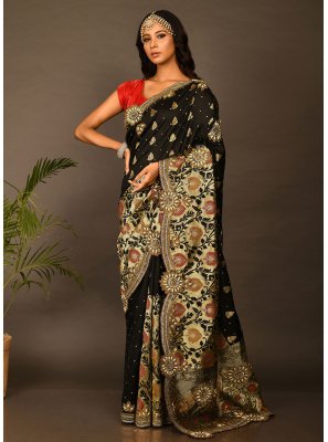 Black Embroidered Wedding Silk Saree