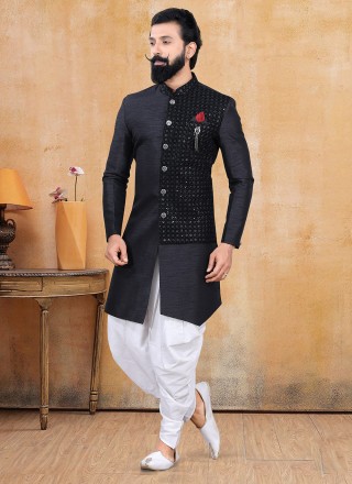 Black Fancy Ceremonial Dhoti Kurta