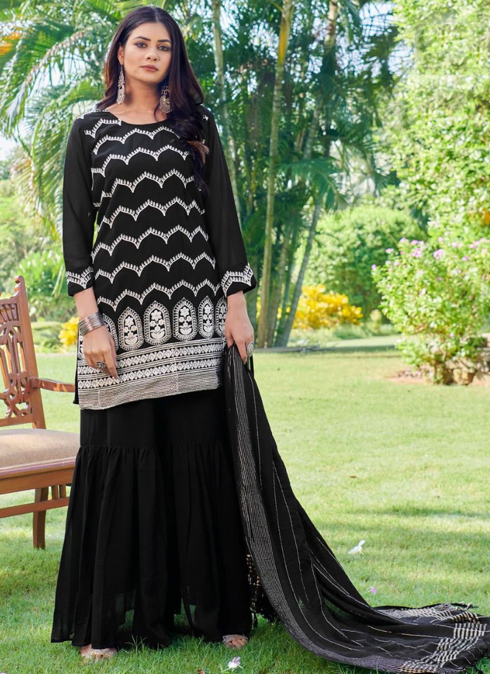 Black Faux Georgette Embroidered Designer Pakistani Salwar Suit