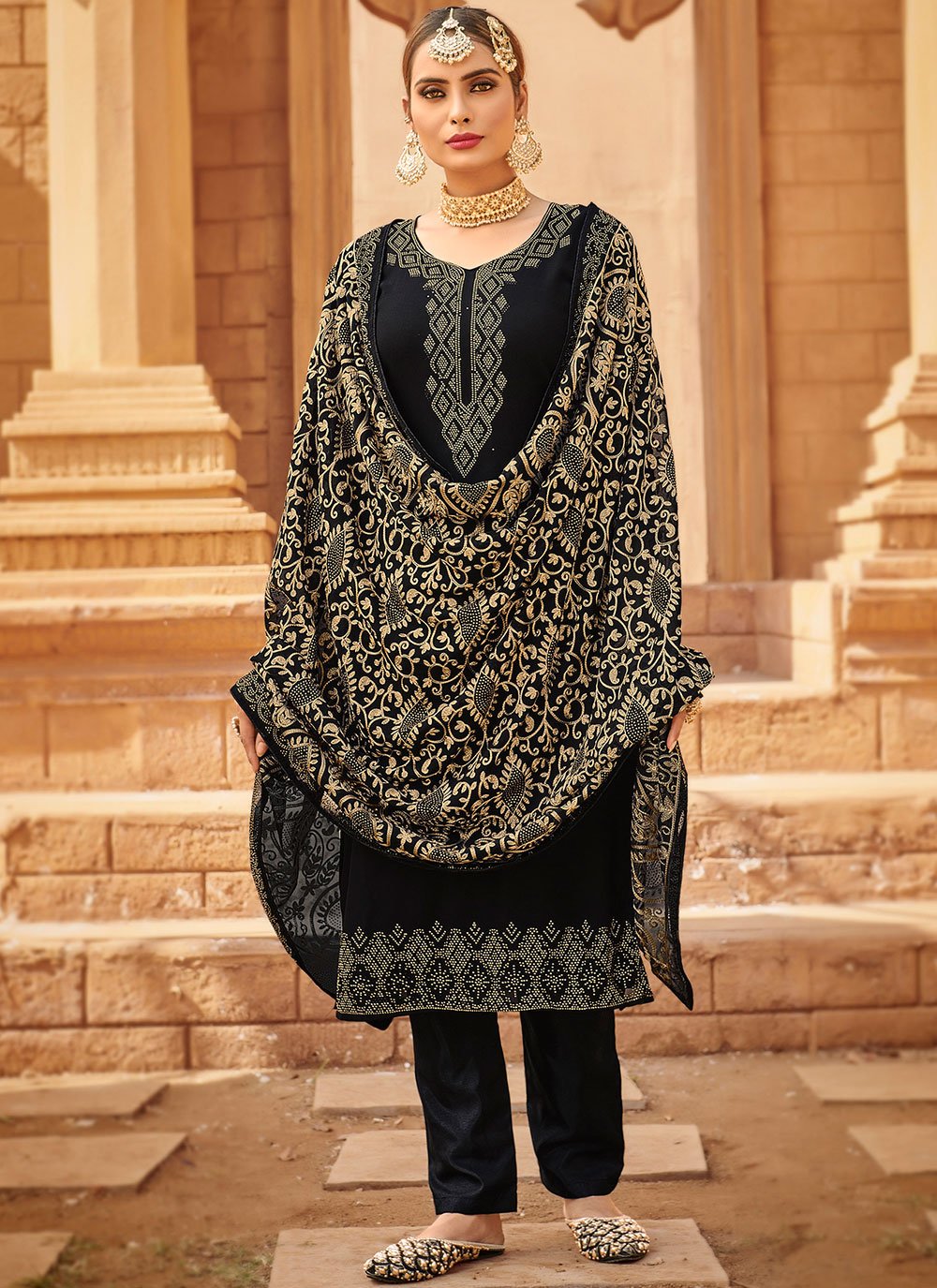 Black Faux Georgette Festival Designer Pakistani Salwar Suit