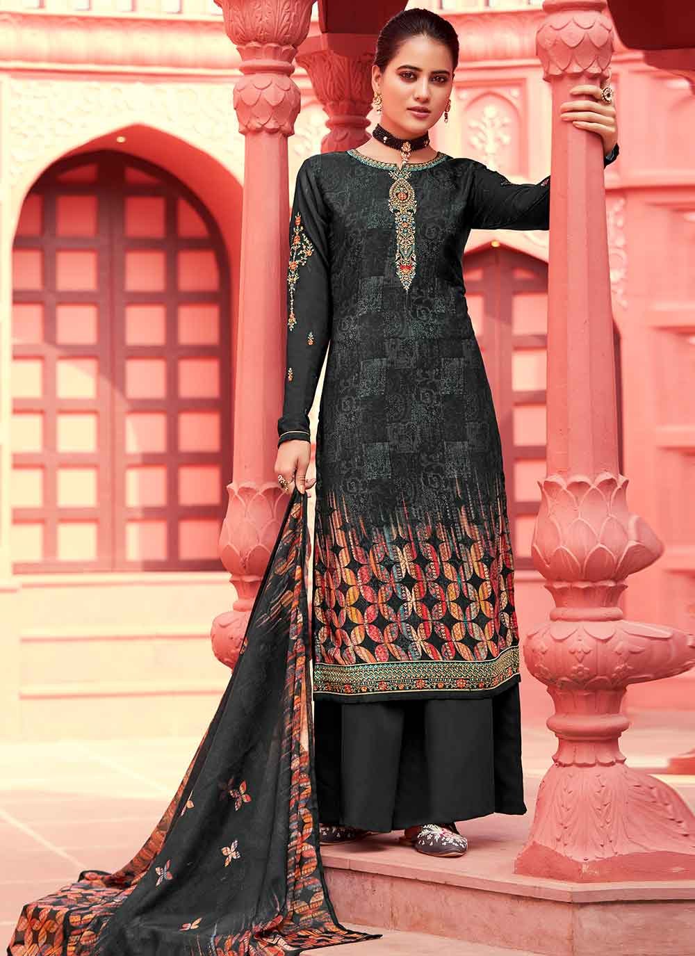 Black Festival Faux Crepe Designer Pakistani Suit